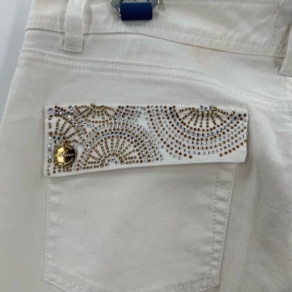Blanc White Boot Leg Denim Silver/Gold Studs & Stones Ladies 10 NEW - Picture 11 of 14